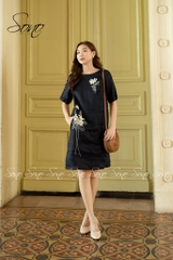 SONO - Đầm linen thêu hoa trắng