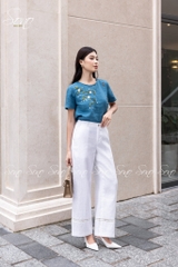 SONO - Áo linen đính nút gỗ thêu hoa
