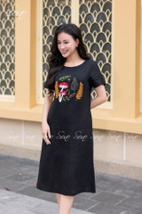 SONO - Đầm linen có tay thêu cây nấm