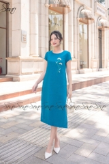 SONO - Đầm linen tay nhíu thêu hoa