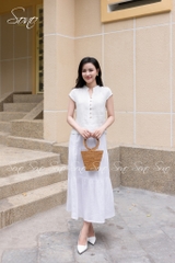 SONO - Áo linen cổ tàu đính nút gỗ