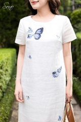 SONO - Đầm trắng có tay thêu cánh bướm