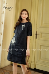 SONO - Đầm linen thêu hoa trắng