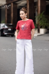 SONO - Áo linen thêu cành lá