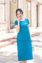 SONO - Đầm linen tay nhíu thêu hoa