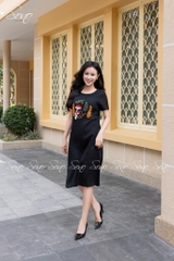 SONO - Đầm linen có tay thêu cây nấm