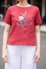 SONO - Áo linen thêu cành lá