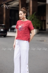 SONO - Áo linen thêu cành lá