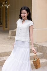 SONO - Áo linen cổ tàu đính nút gỗ