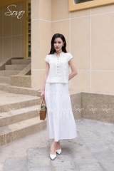 SONO - Áo linen cổ tàu đính nút gỗ