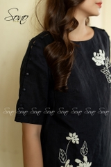 SONO - Đầm linen thêu hoa trắng