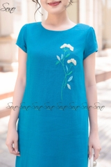 SONO - Đầm linen tay nhíu thêu hoa