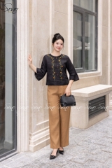 SONO - Áo linen tay lỡ thêu hoa dây leo