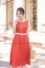 SONO - Đầm sơ mi sát nách linen viền màu