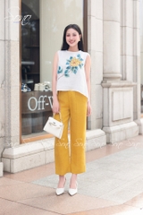 SONO - Áo linen sát nách tà lệch vẽ hoa