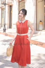 SONO - Đầm sơ mi sát nách linen viền màu
