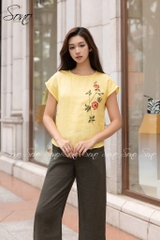 SONO - Áo linen cổ đan thêu hoa