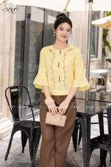 SONO - Áo linen tay lỡ thêu hoa dây leo
