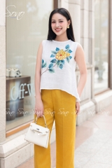 SONO - Áo linen sát nách tà lệch vẽ hoa