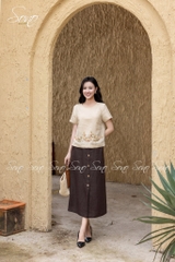 SONO - Chân váy linen nút gỗ