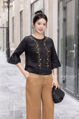 SONO - Áo linen tay lỡ thêu hoa dây leo