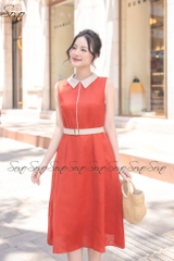 SONO - Đầm sơ mi sát nách linen viền màu