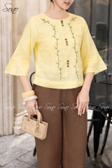 SONO - Áo linen tay lỡ thêu hoa dây leo
