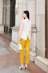 SONO - Áo linen sát nách tà lệch vẽ hoa