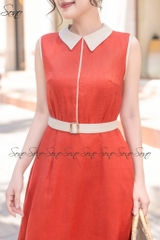 SONO - Đầm sơ mi sát nách linen viền màu