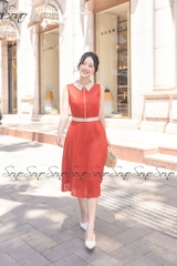 SONO - Đầm sơ mi sát nách linen viền màu