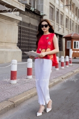 SONO - Áo linen sát nách vẽ lá sen