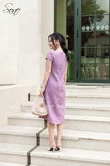 SONO - Đầm linen cổ tim thêu trúc và hạc