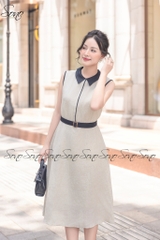 SONO - Đầm sơ mi sát nách linen viền màu