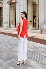 SONO - Áo linen sát nách tà lệch vẽ hoa