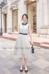 SONO - Đầm sơ mi sát nách linen viền màu