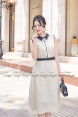 SONO - Đầm sơ mi sát nách linen viền màu