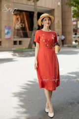 SONO - Đầm linen có tay thêu hoa thân trên