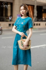 SONO - Đầm linen có tay thêu hoa thân trên
