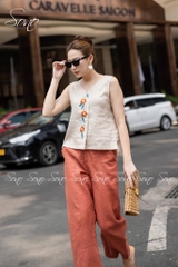 SONO - Áo linen sát nách thêu dọc