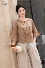 SONO - Áo linen tay lỡ thêu hoa dây leo