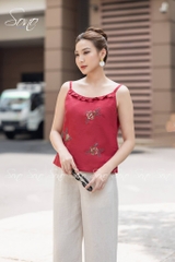 SONO - Áo linen 2 dây thêu 3 hoa