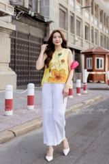 SONO - Áo linen sát nách vẽ lá sen