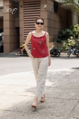 SONO - Áo linen 2 dây thêu 3 hoa