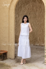 SONO - Áo linen sát nách cổ đính nút thêu viền