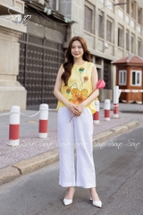 SONO - Áo linen sát nách vẽ lá sen