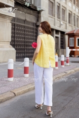 SONO - Áo linen sát nách vẽ lá sen