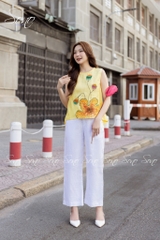 SONO - Áo linen sát nách vẽ lá sen