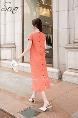 SONO - Đầm linen thêu hoa trắng đối xứng