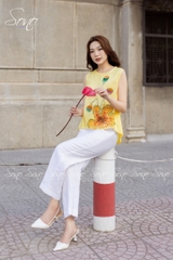 SONO - Áo linen sát nách vẽ lá sen