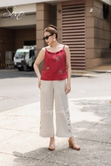 SONO - Áo linen 2 dây thêu 3 hoa